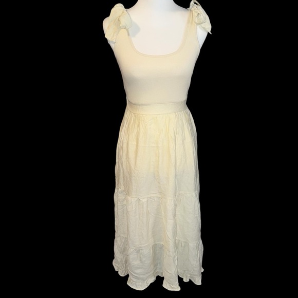 By The River Anthropologie Tiered Lined Bow Tie Midi Dress Size Small Ribbed - Picture 1 of 13